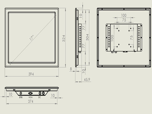 HLZ-X170N 17-Zoll-Industrial-Panel-Monitor-Display eingebettet an der Wand montiert
